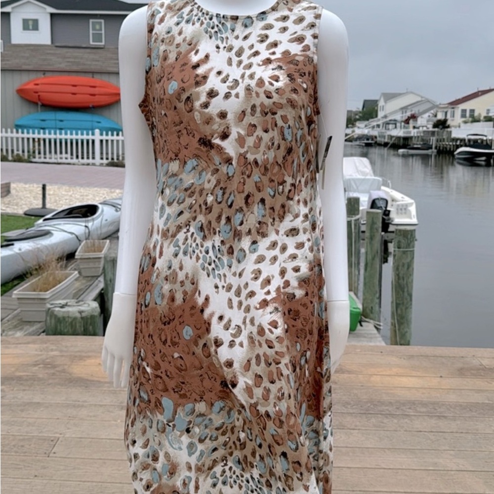 Notations Asymmetrical Brown and White Sheath Dress